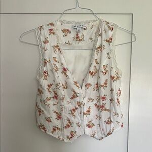 EUC Floral V-Neck Blouse - White and Pink